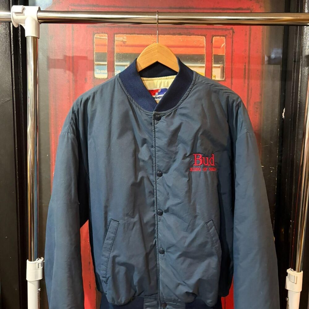 Vintage 1980s Budweiser Bud King of Beers Blue Swingster Jacket Men's L USA